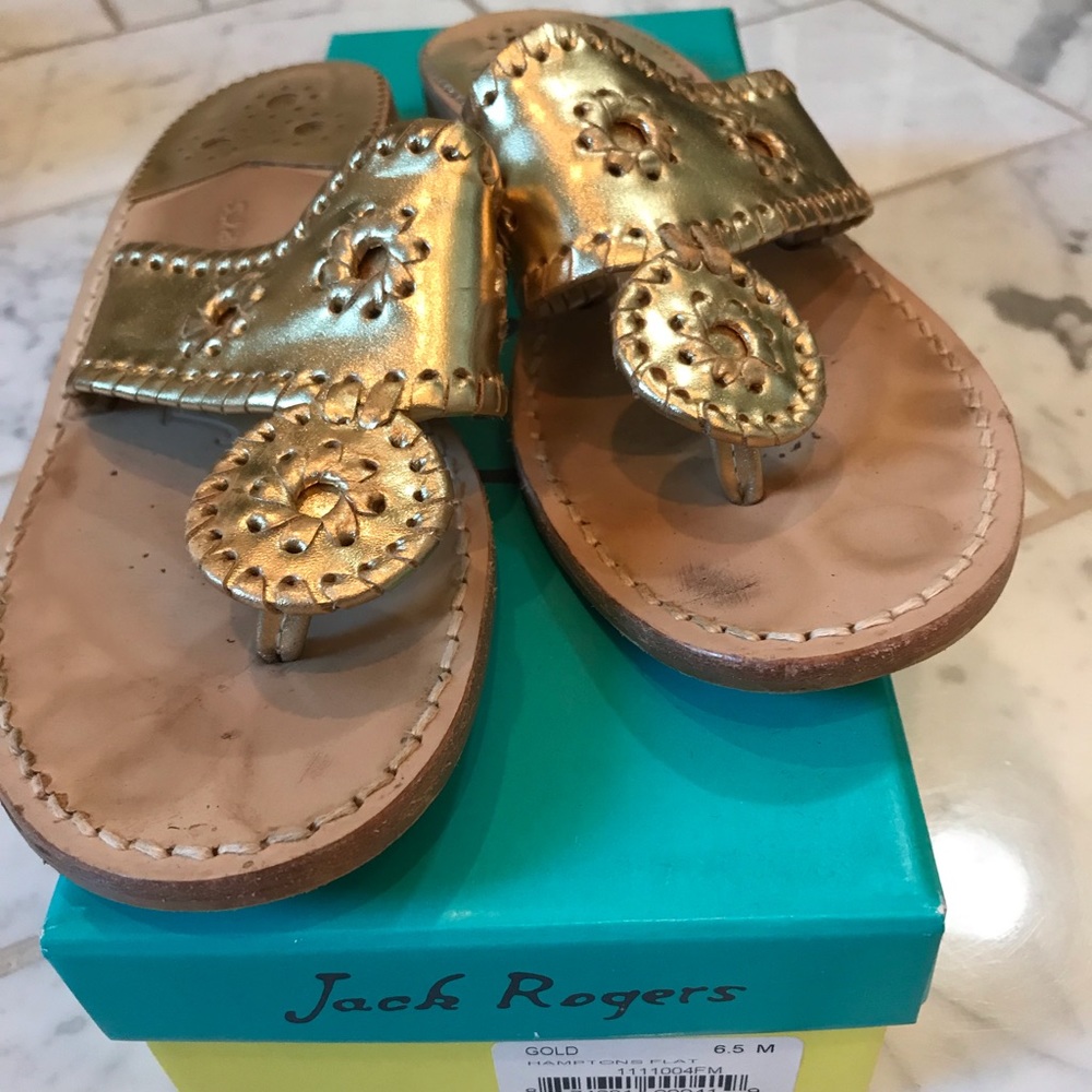 Jack Rogers gold hamptons flat